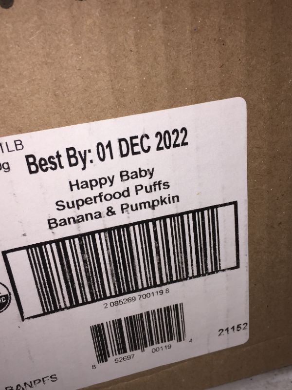 Photo 1 of Happy Baby Organics Superfood Puffs, Banana & Pumpkin, Packaging may vary, 2.1 Oz, Pack of 6


