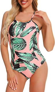 Photo 1 of FINWANLO Womens One Piece Swimsuits Print Bathing Suits Sexy Strappy Criss Cross Lace Up Back Monokini Swimwear SMALL
