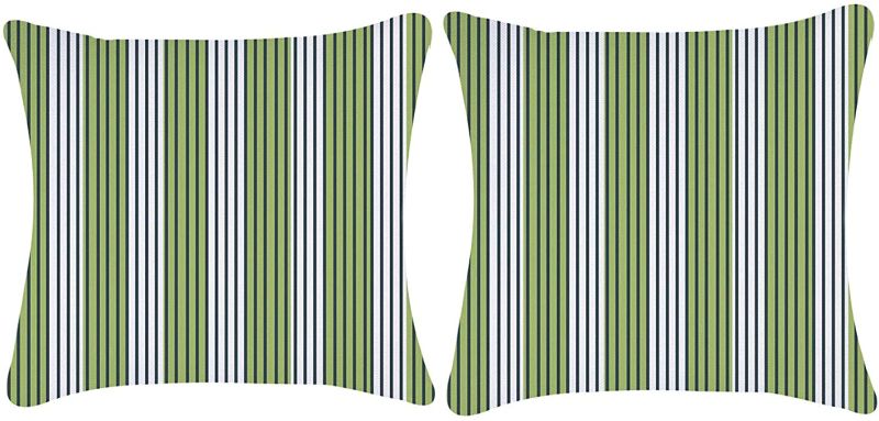 Photo 1 of 2 SETS Munzong Green White Stripe Abstract Throw Pillow Covers 20 x 20 Inch, Set of 2 Cotton Linen Indoor Pillow Cases for Sofa, Double Sided Square Cushion Covers for Car Chair Room Home Decor
