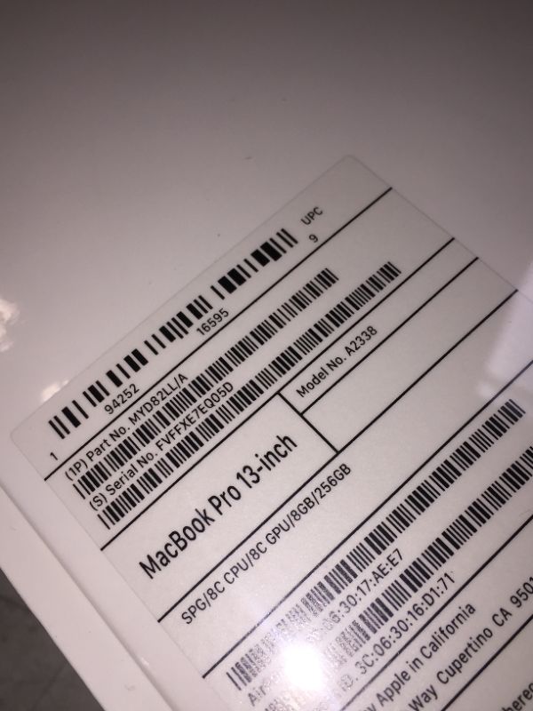 Photo 9 of 2020 Apple MacBook Pro with Apple M1 Chip (13-inch, 8GB RAM, 256GB SSD Storage) - Space Gray ----- BOX HAS VERY LITTLE DENT BUT ITEM NOT DAMAGED----
