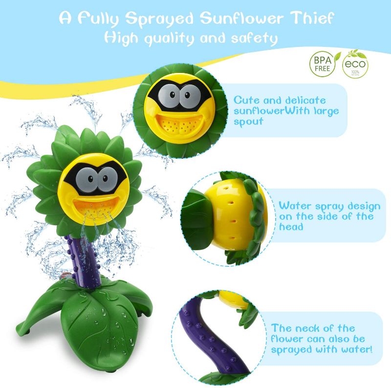 Photo 2 of Kids Sprinklers for Yard Flower, Sprinkler Toy for Babies and Toddlers Outdoor Water Toys - Backyard Sunflower Sprinkler Toy with Wiggle Tubes - Lifetime Replacement Guarantee, Attaches to Garden Hose
