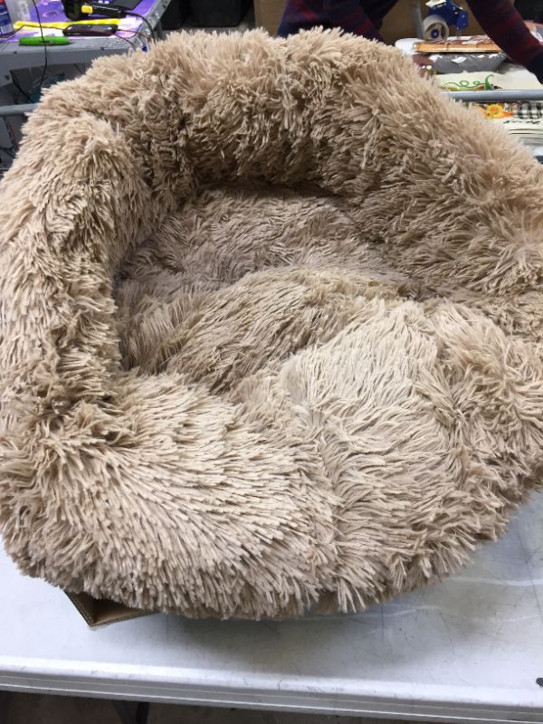 Photo 3 of 23'' Plush Calming Dog Bed Anti-Anxiety Donut Cuddler Machine Washable Anti-Slip Pet Bed with Waterproof Bottom Faux Fur Dog Bed Cat Bed for Small Dogs Cats 