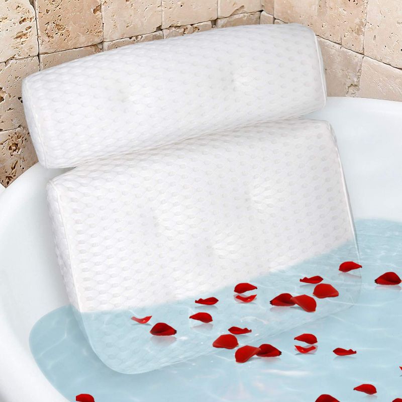 Photo 1 of Bath Pillow, Madlie Luxury White Bathtub Pillow Rest with 7 Powerful Cups for Tub Neck and Back Support, Spa Pillow for Bathtub, Hot Tub Pillow
