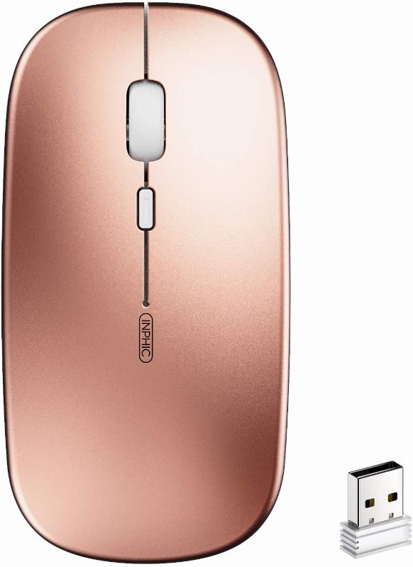 Photo 1 of Rechargeable Wireless Mouse,inphic Mute Silent Click Mini Noiseless Optical Mice,Ultra Thin 1600 DPI for Notebook,PC,Laptop,Computer,MacBook (Rose Gold)
