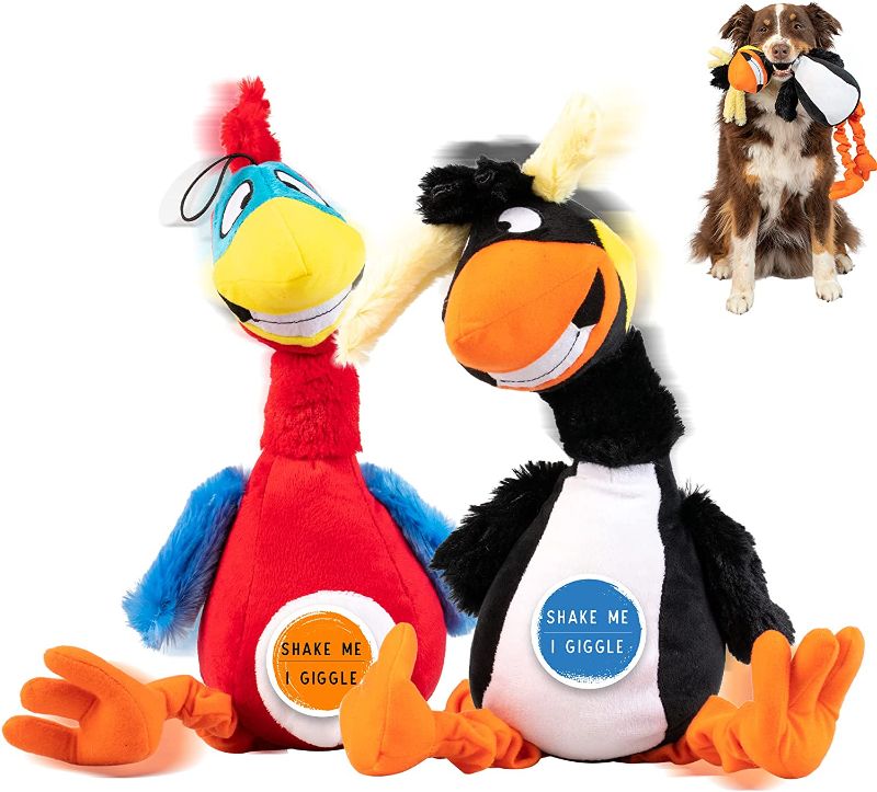 Photo 1 of Pet Craft Supply Jiggle Giggle Dog Toys Funny Cute Giggling Sound Wiggly Shaking Tug Fetch Soft Chew Cuddle Plush Interactive Big Dog Toy for Medium to Large Breeds Multipack Boredom Relief--minor rips on top of the toy
