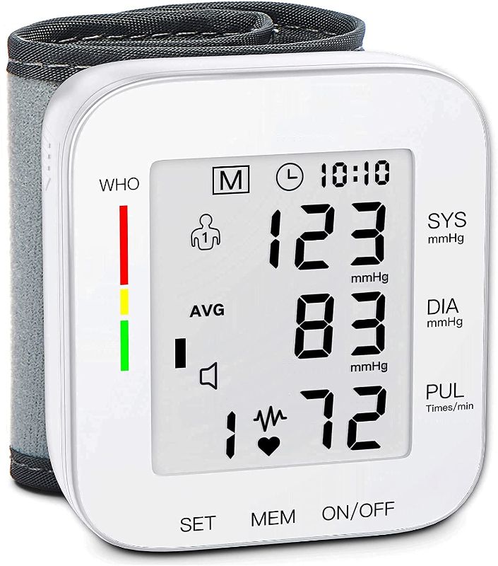 Photo 1 of Blood Pressure Monitor Large LCD Display & Adjustable Wrist Cuff 5.31-7.68 inch Automatic 90x2 Reading Memory for Home Use (CK-102S)