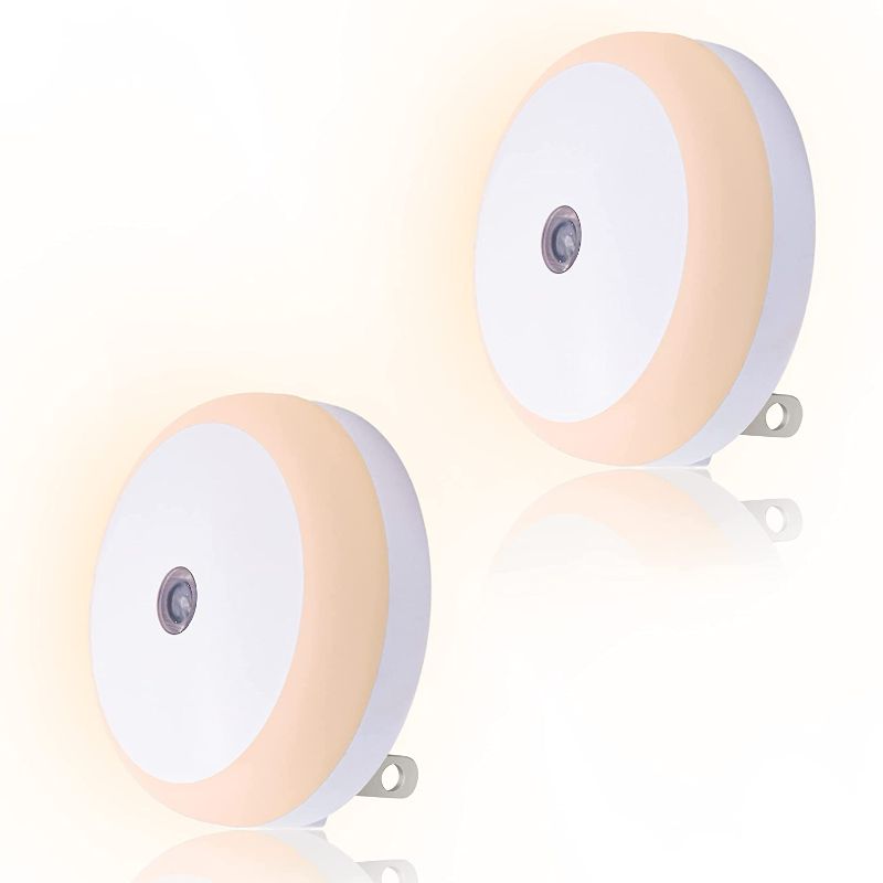 Photo 1 of LED Night Light Plug in, Light Sensor, Warm Nightlight for Bedroom, Bathroom, Kitchen, Hallway, Room, Round, 2 Pack
