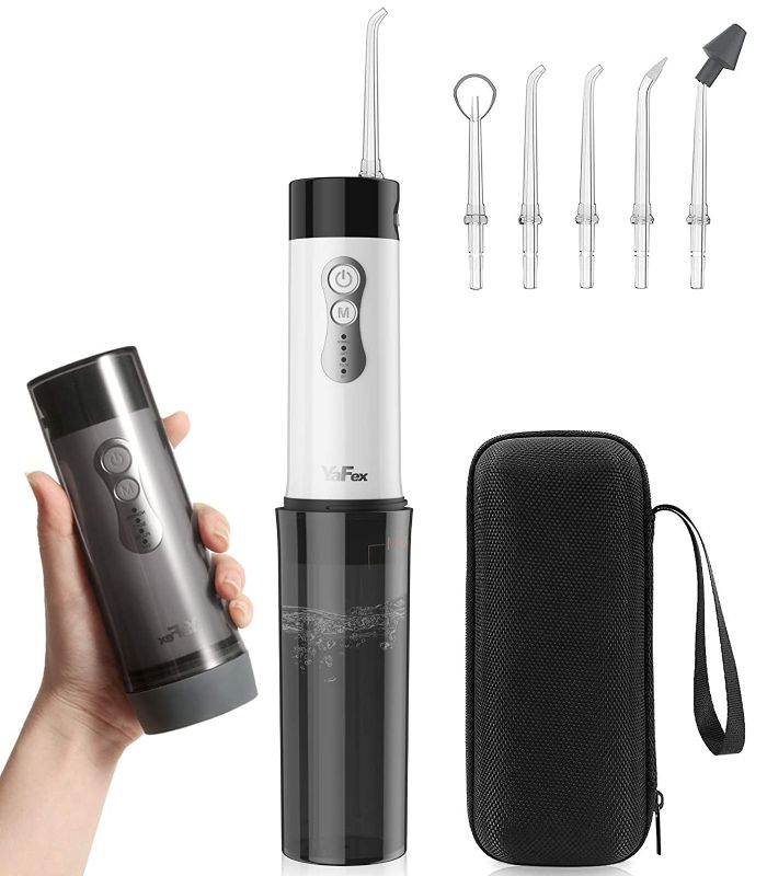 Photo 1 of Cordless Water Flosser for Teeth - YaFex Portable Water Teeth Pick Cleaner Rechargeable Dental Oral Irrigator with DIY Mode, 5 Jets, Travel Case -- unable to test must be charged
