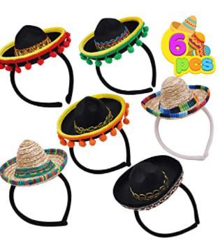 Photo 1 of 6 PCS Cinco De Mayo Fiesta Fabric and Straw Sombrero Headbands Party Costume for Fun Fiesta Hat Party Supplies, Luau Event Photo Props, Mexican Theme Decorations, Dia De Muertos and Party Favors
