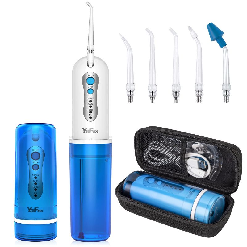 Photo 1 of Cordless Water Flosser, YaFex Portable Water Teeth Cleaner Pick with Case, DIY Mode, 5 Jets, Travel Rechargeable IPX7 Waterproof Oral Irrigator for Braces and Bridges Care--unable to test must fully charge 
