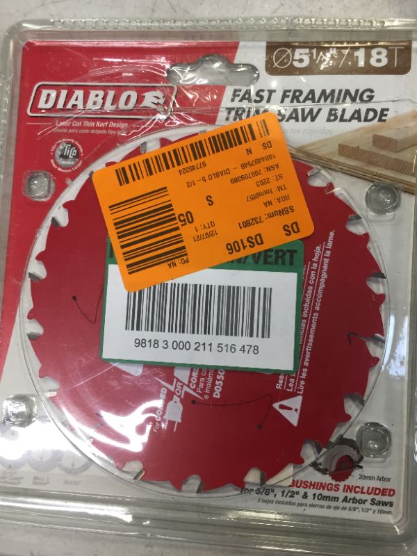 Photo 1 of 5-1/2 in. x 18-Tooth Fast Framing Circular Saw Blade with Bushings
