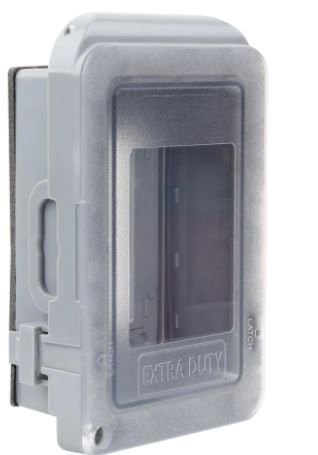 Photo 1 of 1-Gang Extra Duty Non-Metallic Low Profile While-In-Use Weatherproof Horizontal/Vertical Receptacle Cover and GFCI, Gray
