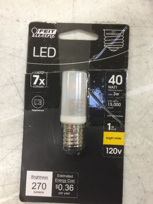 Photo 2 of 40-Watt Equivalent T8 Intermediate E17 Base Appliance LED Light Bulb, Bright White 3000K
