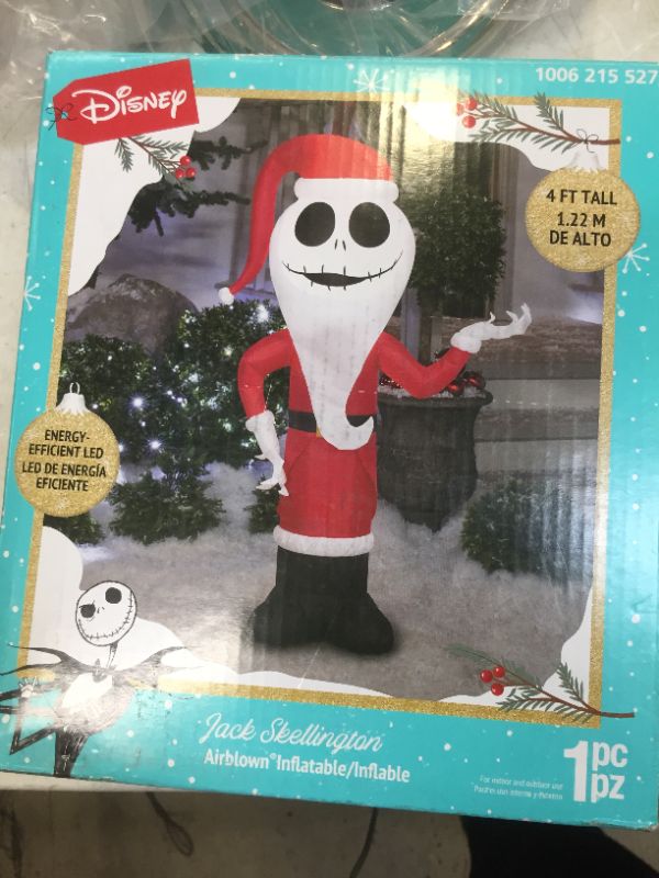 Photo 2 of 4 ft Pre-Lit LED Airblown Disney Jack Skellington as Santa Christmas Inflatable
