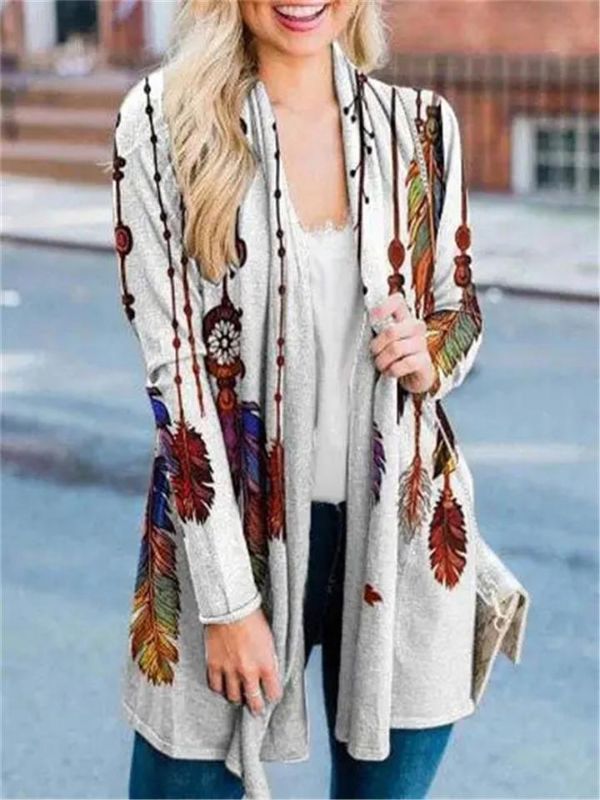 Photo 1 of casual style feather floral printed long sleeve open front cardigan--tag say 3xl---- run small