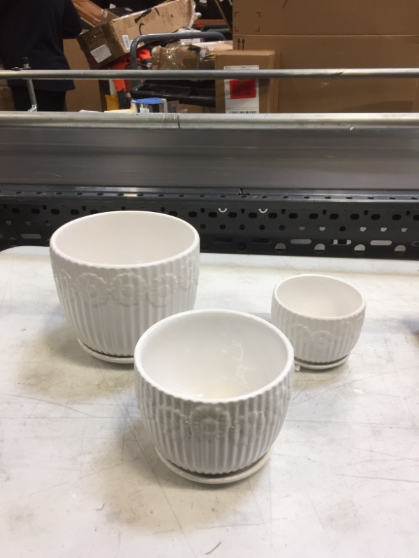 Photo 3 of Yesland Ceramic Garden Flower Pots, Planters with Connected Saucer, Small to Medium Size Plant Pots. Stock Image Not Found