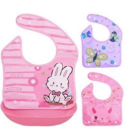 Photo 1 of 2 PACK Baby Bibs with Soft Plastic Food Catcher - Drool and Feeding Bib
