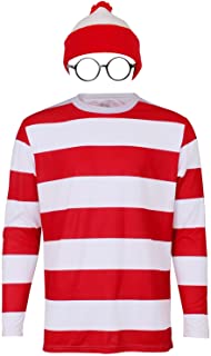 Photo 1 of Halloween Red and White Striped Men Long Sleeve Shirt with Glasses and Hat Funny Tee Sweatshirt Costume
LARGE