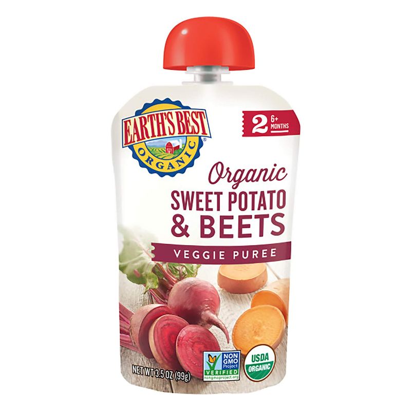 Photo 1 of Earth's Best Organic Stage 2 Baby Food, Sweet Potato & Beets, 3.5 Oz Pouch (Pack of 12) 01/13/2022
