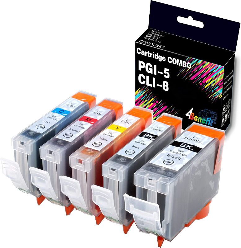 Photo 1 of | 5-Pack| 4Benefit PGI5/8 Compatible PGI5 CLI8 Ink Cartridge High Yield Used for PIXMA iP3300 iP4200 iP4500 iX5000 MP500 MP510 MP800 MP810 Printers
