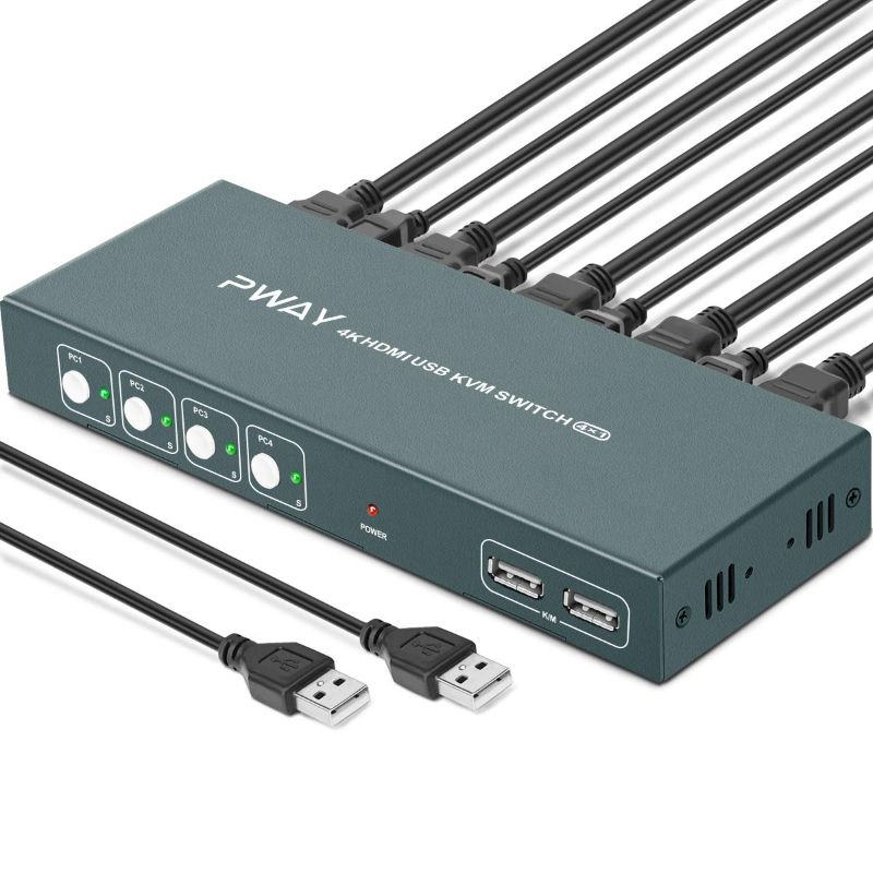 Photo 1 of KVM Switch HDMI 4 Port Box, UHD 4K@30Hz & 3D & 1080P Supported, Downward Compatible, with 4 USB-B and 4 HDMI Cables

