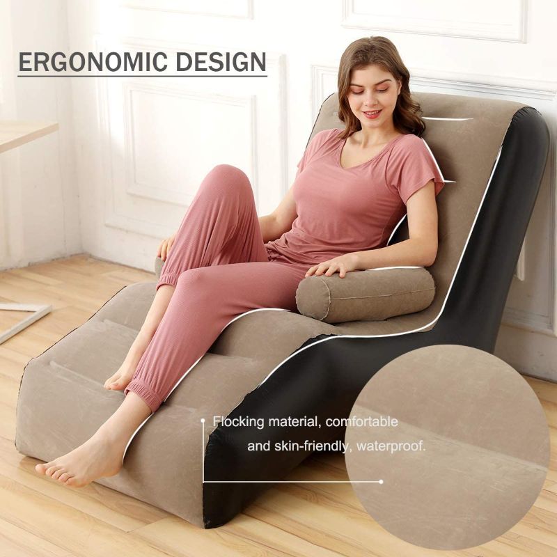 Photo 1 of  Inflatable Chaise Lounges Folding Lazy Floor Chair Sofa Lounger Bed with Armrests (Khaki)