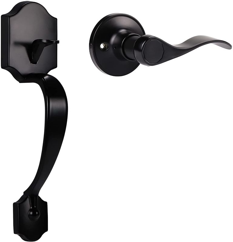 Photo 1 of Camelot Trim Lower Half Handleset, Flat Black Entry Door Handle with Accent Wave