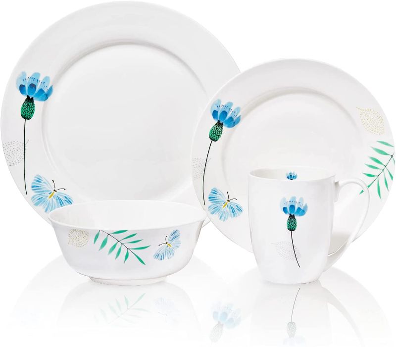 Photo 1 of Chulan Floral Dinnerware Sets, Fine Bone China Dinnerware Sets, Over 45% Bone Content, Flowers Bamboo and Butterfly, Elegant Tableware (Dinner Plate, Salad Plate, Cereal Bowl, Coffee Mug)
