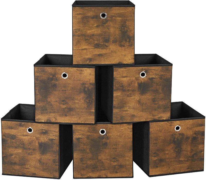 Photo 1 of  Foldable Storage Organizer Boxes, 11.8 x 11.8 x 11.8 Inches Storage Cubes, Set of 6 Clothes Organizer, Toy Bins, with Non-Woven Fabric, Oxford Fabric, Rustic Brown and Black URFB102B01
