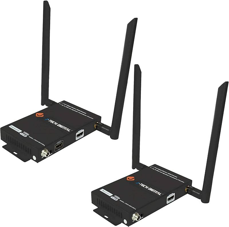 Photo 1 of J-Tech Digital 1X2 Wireless HDMI Extender 200’ Dual Antenna Supporting Full HD 1080p with HDMI Loop Output Operation Channel Change IR Passthrough (Receiver + Transmitter 1080P 200ft)

