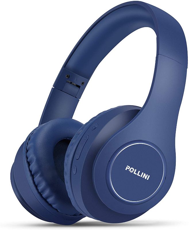 Photo 1 of Bluetooth Headphones Over Ear, pollini Wireless Headset V5.0 with Deep Bass, Soft Memory-Protein Earmuffs and Built-in Mic for iPhone/Android Cell Phone/PC/TV (Blue)
