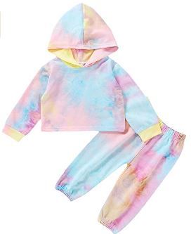 Photo 1 of 2PCS Toddler Baby Girl Boy Tie Dye Outfits Tie Dye Crop Top & Hoodie Sweatshirt Pants Set Fall Winter Clothes Set
