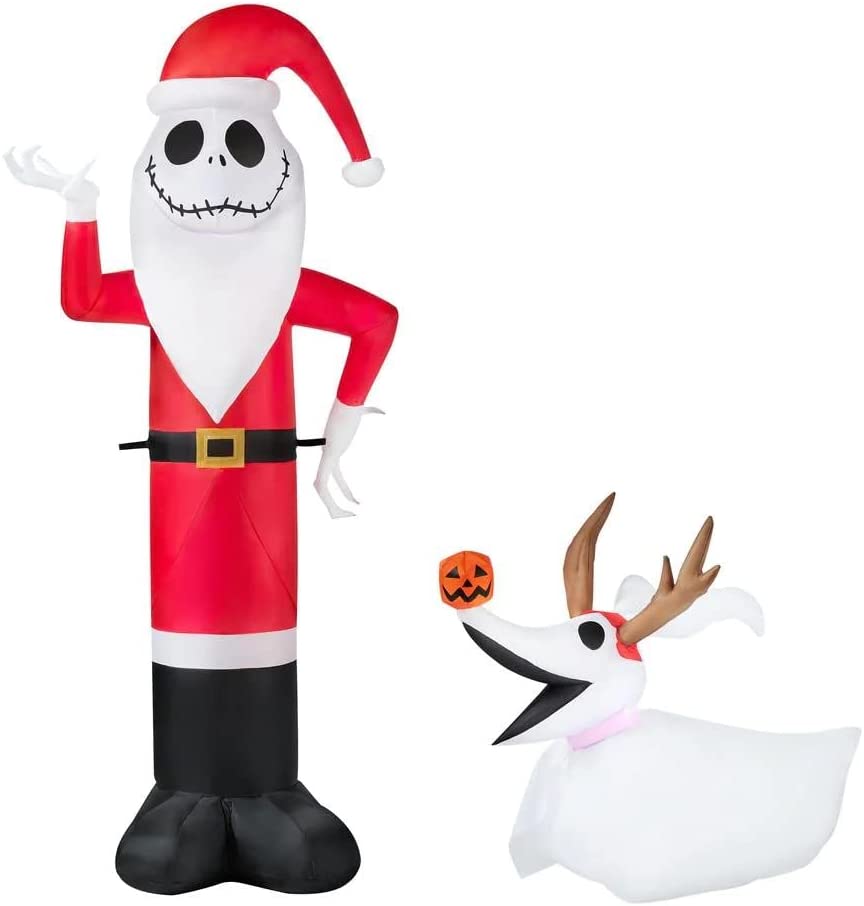 Photo 1 of Gemmy 4.5' Tall Christmas Inflatable Jack Dressed As Santa with Zero with Reindeer Antlers Indoor/Outdoor Decoration
