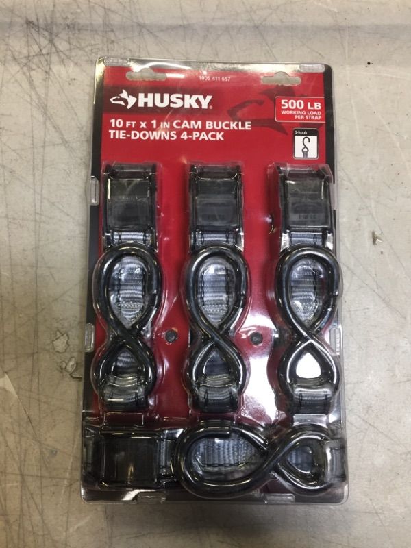 Photo 1 of 10 ft. x 1 in. Cam Buckle Tie-Down Straps with S Hook (4-Pack)
