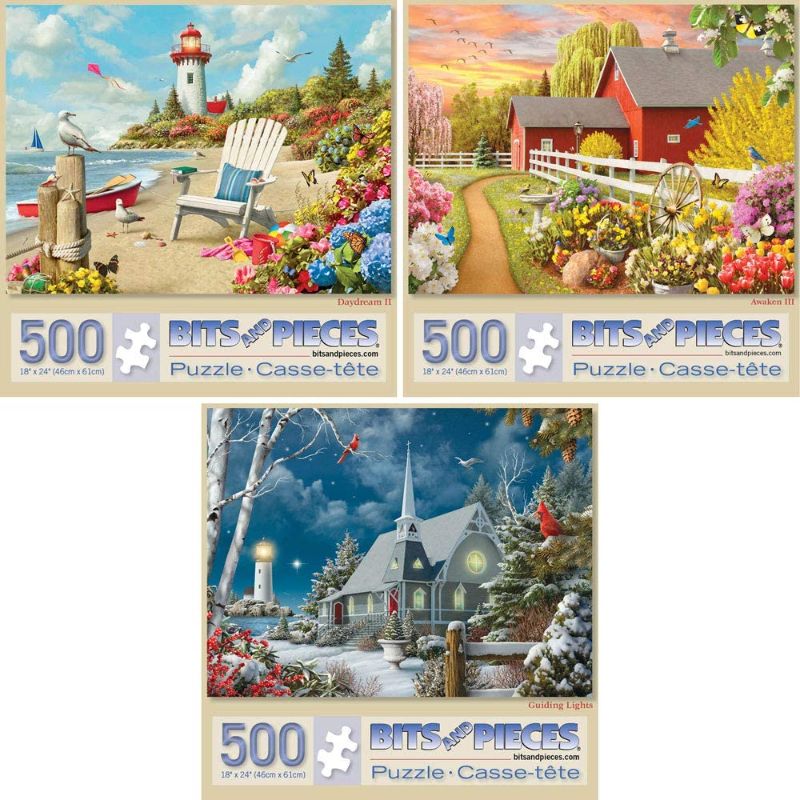 Photo 1 of Bits and Pieces - Value Set of Three (3) 500 Piece Jigsaw Puzzles for Adults - Each Puzzle Measures 18" X 24" - 500 pc Awaken, Guiding Lights, and Daydream Jigsaws by Artist Alan Giana
