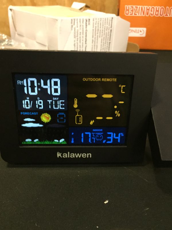 Photo 2 of Kalawen Projection Alarm Clock for Bedrooms with Weather Station, Projector Clocks with WWVB Function, Wireless Indoor Outdoor Thermometer Temperature Humidity Monitor Gauge Hygrometer
