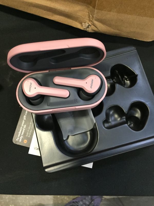 Photo 2 of mpow m9 true wireless earbuds pink and grey