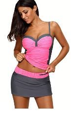 Photo 1 of SAILBEE Women's Rosy Grey Ruched Tankini and Skirted Swimsuit Rash Guard Set
