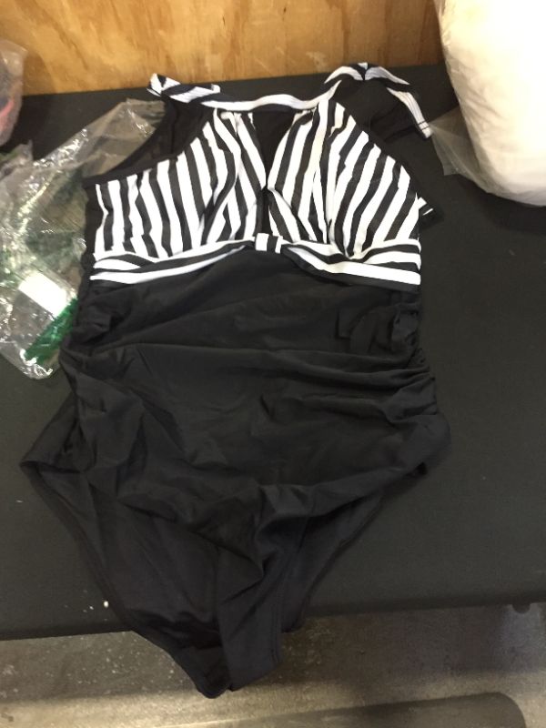 Photo 1 of 1 piece HALTER STRIPED black bathing suit