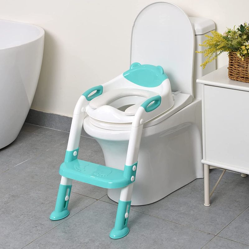 Photo 1 of 711TEK Potty Training Seat with Step Stool Ladder,Potty Training Toilet for Kids Boys Girls Toddlers-Comfortable Safe Potty Seat Potty Chair with Anti-Slip Pads Ladder (Peacock Blue)
