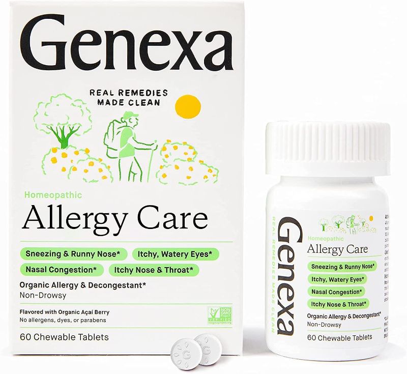Photo 1 of Genexa Allergy Care - 60 Tablets - Multi-Symptom Allergy Medication - Certified Vegan, Organic, Gluten Free & Non-GMO - Homeopathic Remedies EXP 5/2024
 