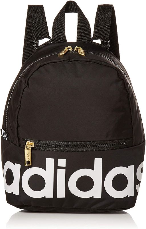 Photo 1 of adidas Unisex-Adult Linear Mini Backpack Small Travel Bag, Black/White/Gold, One Size
