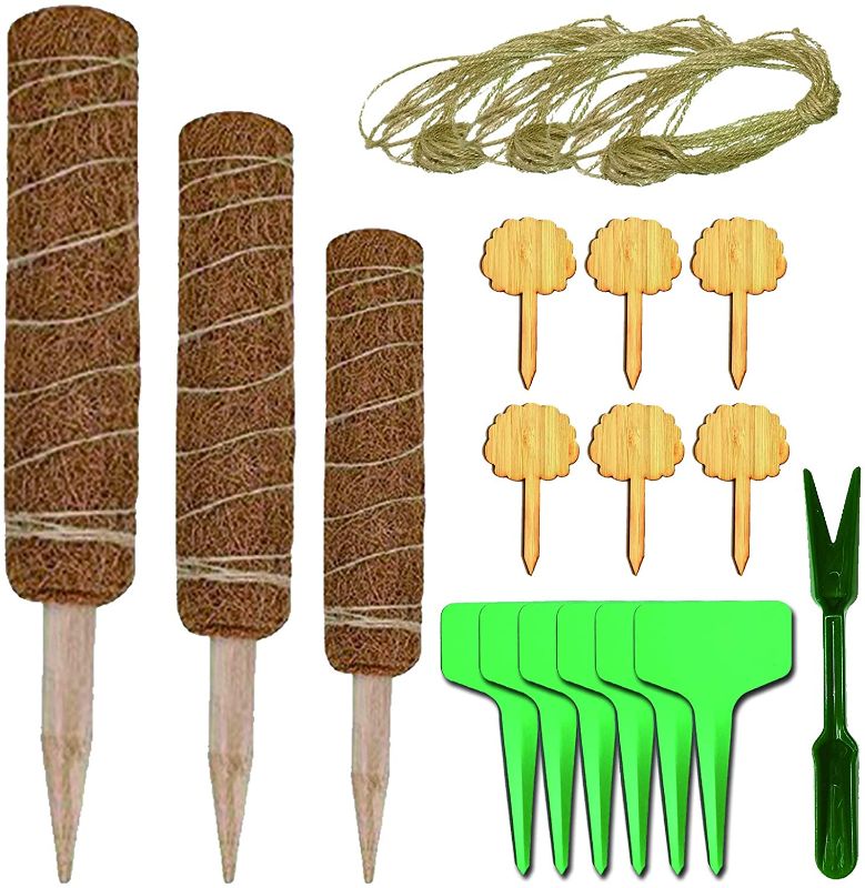 Photo 1 of AFORIZO 3 Pack Moss Poles,with Wooden Plant Tags, Plastic Plant Tags, Long Enough Hemp Rope, and Wire Ties,Coir Totem Pole Plant Stakes for Climbing Plants.
