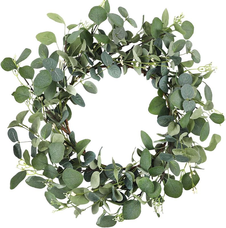 Photo 1 of Artificial Green Leaf Eucalyptus Wreath Spring Summer Outdoor Ornaments for Front Door Wall Window Farmhouse Decor