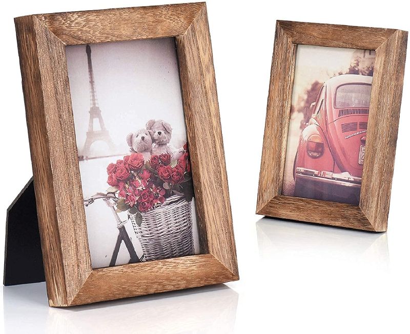 Photo 1 of 4x6 Picture Frame Photo Display for Tabletop Display Wall Mount Solid Wood High Definition Glass Photo Frame Pack of 3