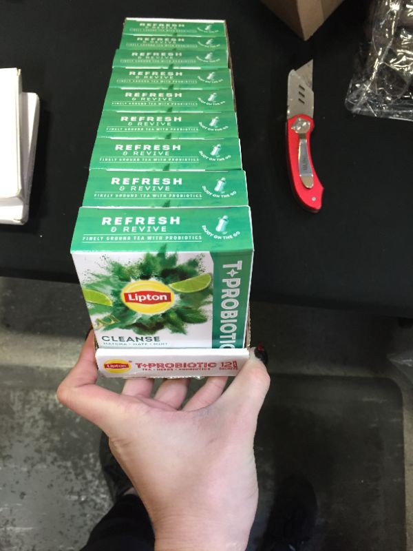 Photo 1 of Lipton T+Probiotic Herbal Tea Sachets For a Hot or Iced Herbal Tea Beverage with Matcha Mate and Mint Cleanse Finely Ground Herbal Tea With Probiotics 0.38 oz 12 Servings 9 pack
08/01/22