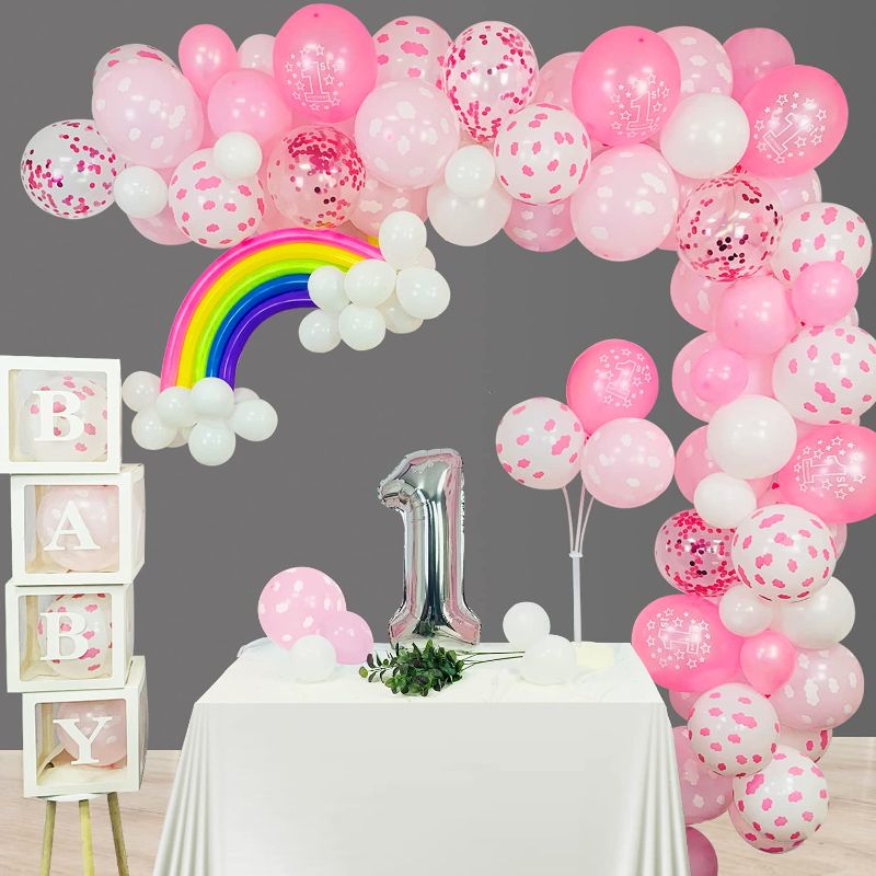 Photo 1 of 1st Birthday Decorations for Girls 102 PCS, Pink Happy Birthday Balloons Garland Arch Kit Number 1 Silver Foil Mylar Balloon, Colorful Long Balloons for Rainbow Party By SWEETSMILE
