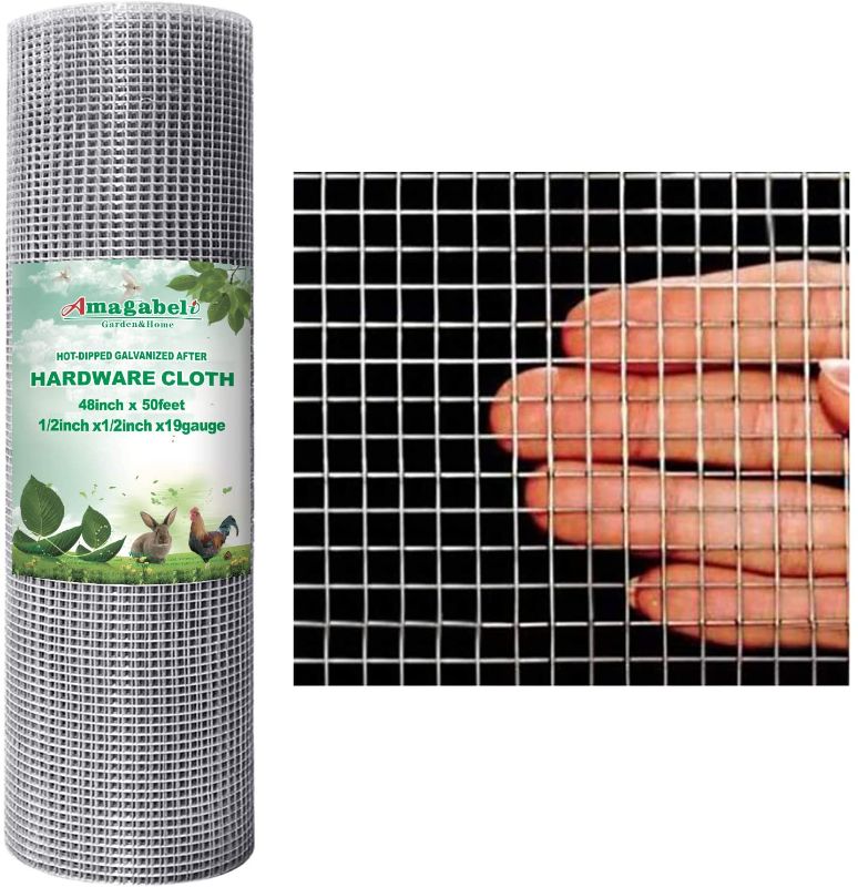 Photo 1 of Amagabeli Garden & Home 48x50 Hardware Cloth 1/2 In 19 Gauge Square Galvanized Chicken Wire Galvanizing After Welding Fence Mesh Roll Raised Garden Bed Plant Supports Poultry Netting Cage Snake Fence

