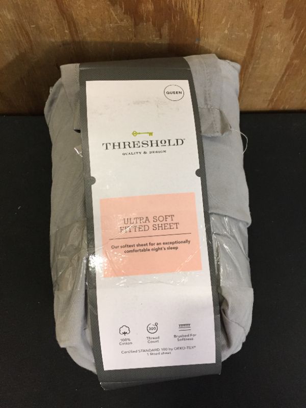 Photo 2 of 300 Thread Count Ultra Soft Fitted Sheet Gray - Threshold™ - Queen
