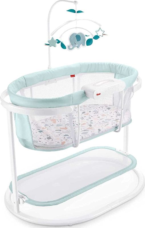 Photo 1 of Fisher-Price Soothing Motions Bassinet Pacific Pebble, Baby Bassinet with Soothing Lights, Music, Vibrations, and Motion
